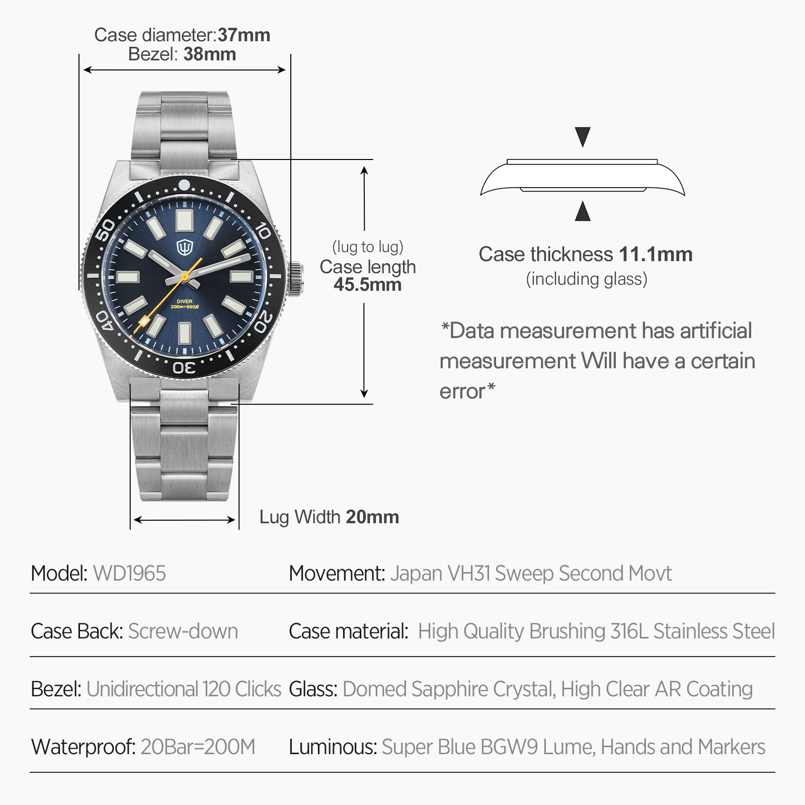 Watchdives 37Mm WD1965 V2 Man  - огляд і ціна Luxury Watch Cheap